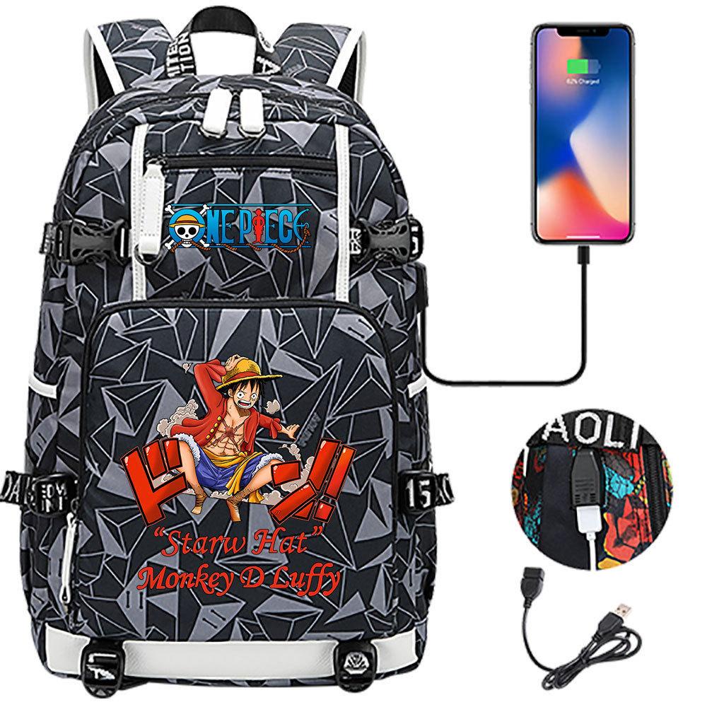Anime Print USB Charging Backpack for Teens Students Unisex Casual Large Capacity Travel Daypack