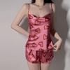 Summer Sexy Pajama Set Women's Printed Simple Stand Collar Women's Camisole Top Shorts Two-piece Pajama Set