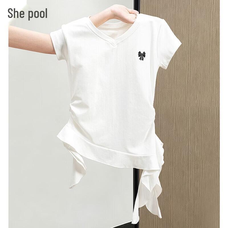 Shechi Women s V-Neck Ribbon Hem T-Shirt XL