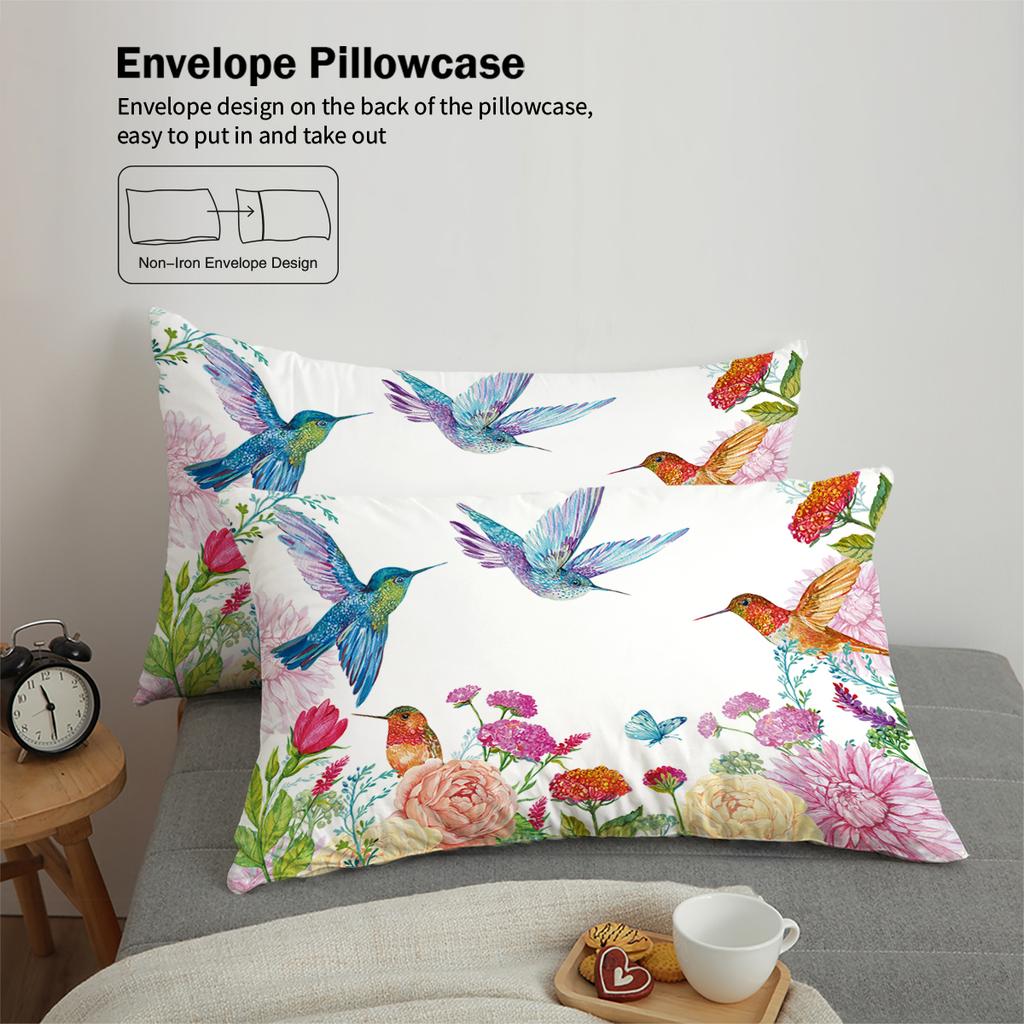 3-piece set of natural floral hummingbird pattern print (1 duvet cover+2 pillowcases, no core) soft and comfortable bedding set
