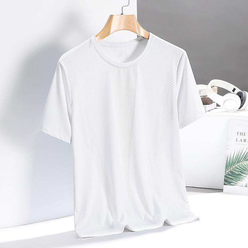 Summer New Men's Ice Silk Short Sleeve T-Shirt Thin Casual Loose Large Size Sports T-Shirt Crew Neck Quick-Drying Top