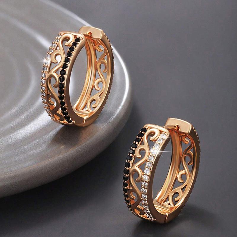 Hollow Design Earrings, Rose Gold Retro Jewelry, French Elegant Light Luxury Jewelry