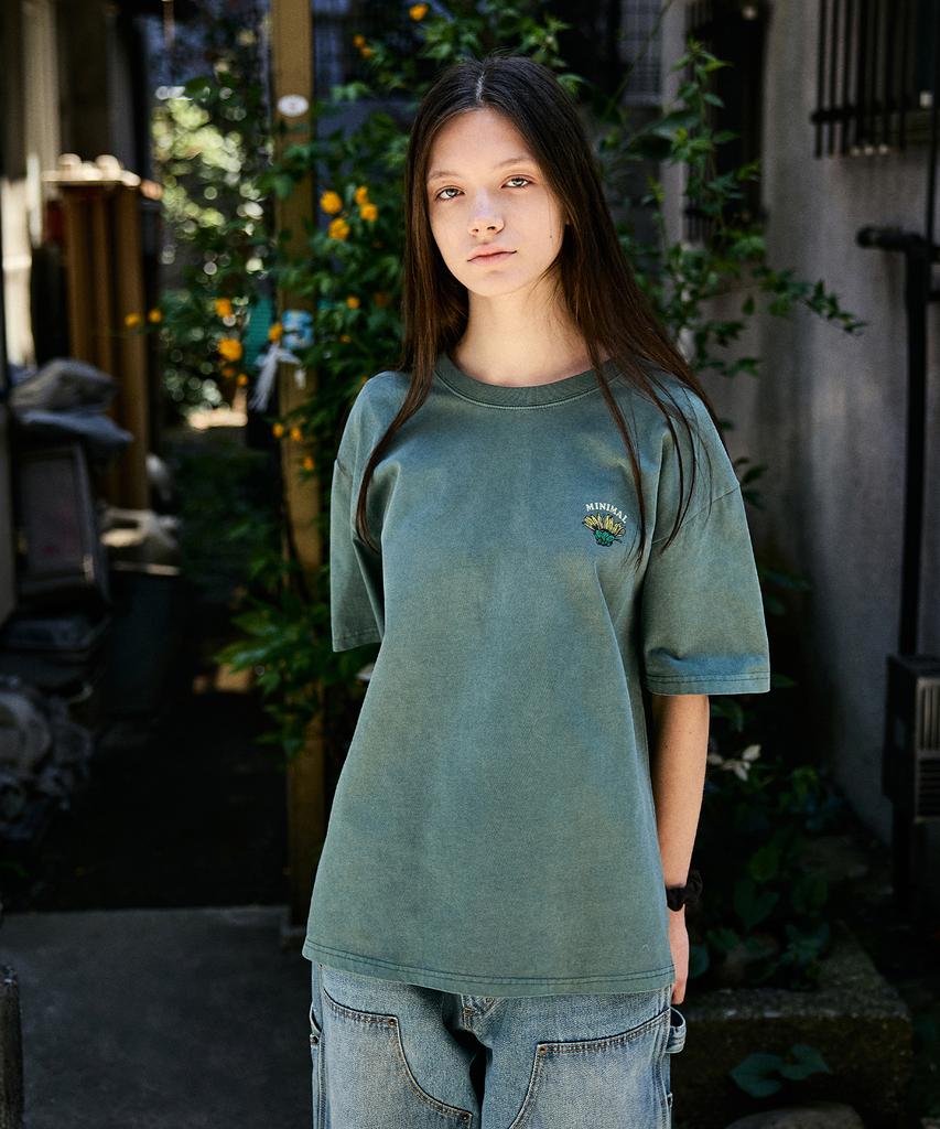 MINIMALPROJECT Sunflower Blooming Pigment Short Sleeve T-Shirt Mst184 [Bluegreen]