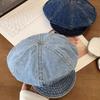 Cloud Washed Denim Beret Vintage Peaked Hat Retro Octagonal Cap  Women