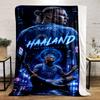 "Haaland Manchester City Blue Design printed Flannel blanket for bedroom, living room, sofa, and nap"
