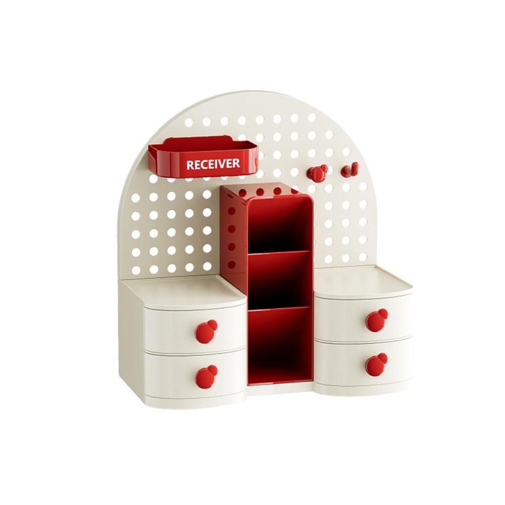 

Large Capacity Hole Board Storage Rack Plastic Student Pen Holder Office Style 2 Red