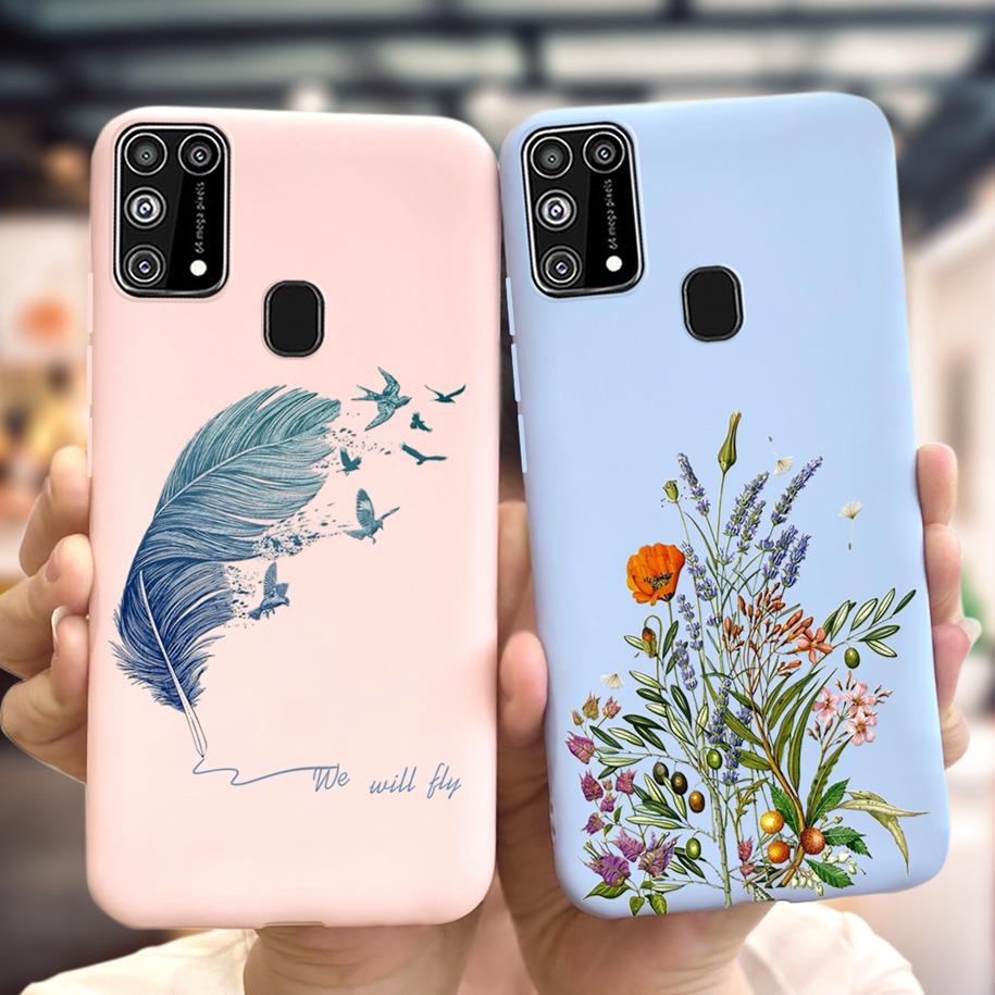 Silikonový kryt Pro Samsung M31 M 31 Obal Čerstvá květina Pírko Nárazuvzdorný kryt telefonu Pro Samsung Galaxy M31s M31 s M315 M317 Etui