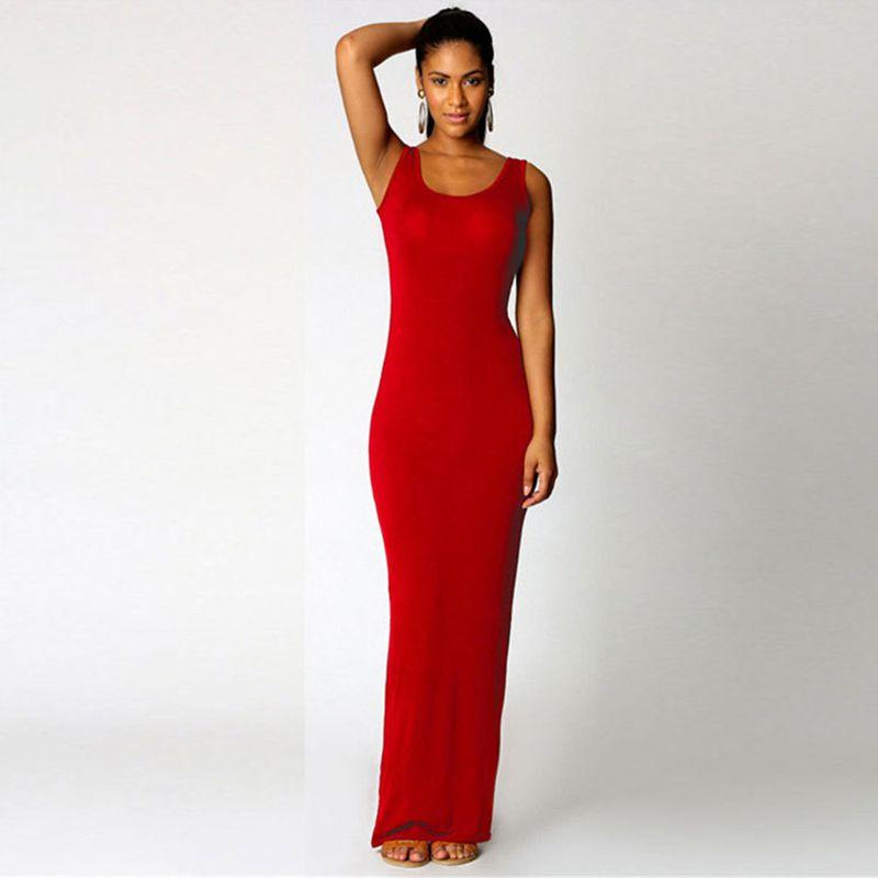 Bodycon Sleeveless Women Maxi Dress Oneck Casual Beach Long Tank Sundress