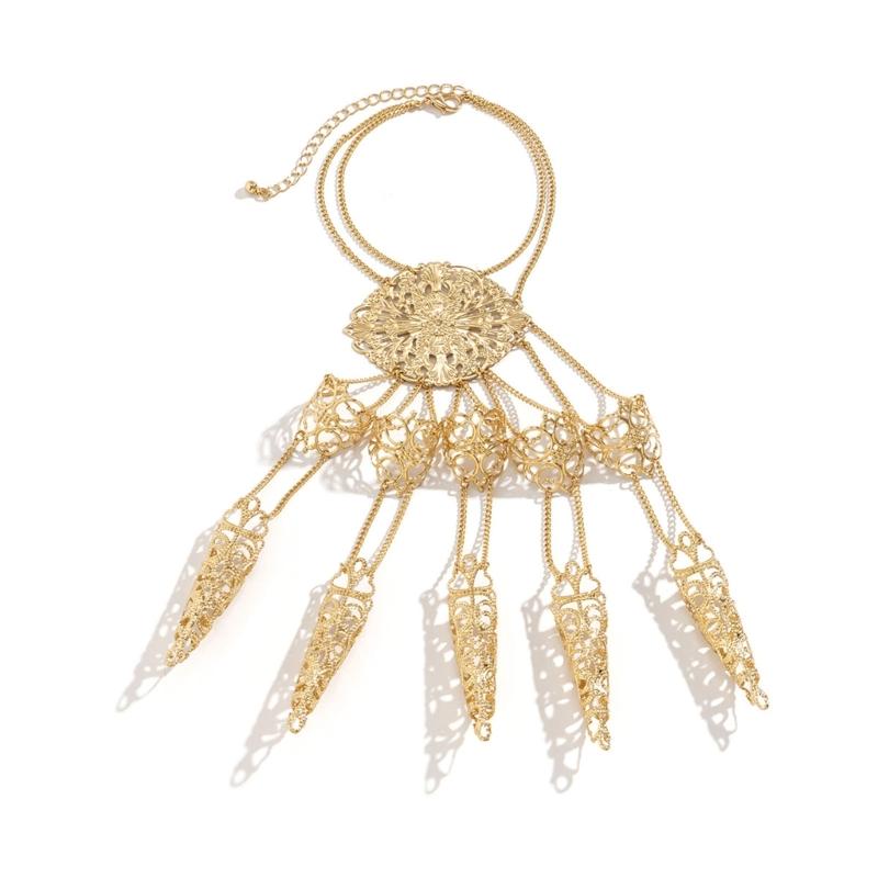 Ancient Queen Bracelet with Finger Nails Tip Claw Rings Belly Dance Hand Chain Jewelry Chain Finger Rings Bracelet Women
