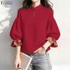 Women Casual Stand Collar Loose 3/4 Sleeve Blouse