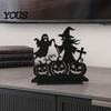 Black Matte Halloween Decoration Witch Wooden Table Centerpiece, Spooky Castle Cat Standing Durable Silhouette Tabletop Ornament for