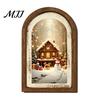 Farmhouse Christmas Tree Decorations Vintage Arched Wooden Wall Art, Double Layer Wood Framed Sign, Bedroom Winter Ornaments Xmas Print Hanging Decor