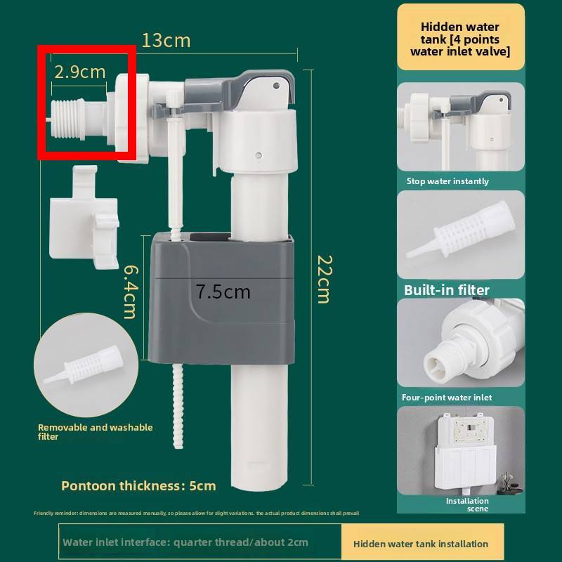Modern Minimalist Concealed Water Tank Inlet Valve With Installation Fittings For Wallhung Toilets