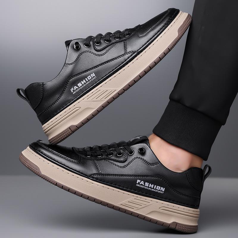 Autumn New Beanie Shoes, Men's Shoes, Soft Sole Trend, Versatile, Daily Business Casual Leather Shoes, Bean Board Shoes, White Shoes