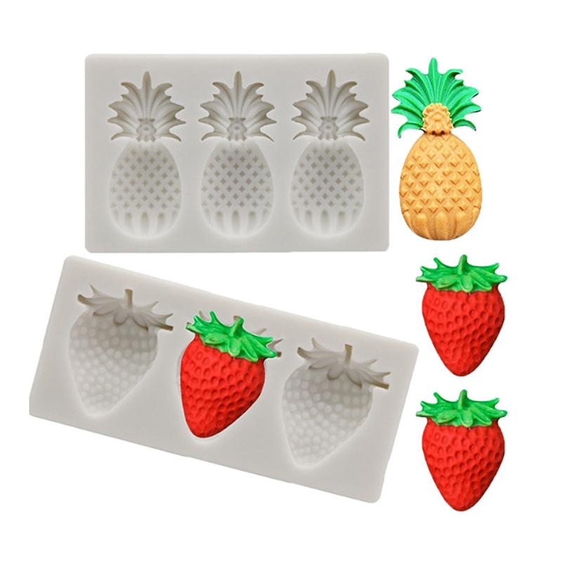 3 Gözlü Ananas Çilek Silikon Sugarcraft Kalıbı Reçine Aletleri Cupcake Pişirme Kalıbı Fondant Pasta Süsleme Aletleri