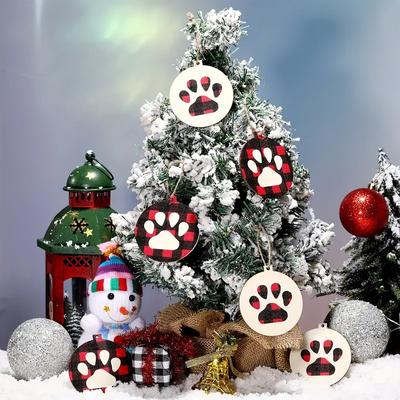 18 Pcs Christmas Dog Paw Wooden Ornaments Tree Hanging Tag Christmas Hanging Ornaments with Ropes for Tree Decor