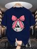 Unisex Cotton Tee Disco Ball Bow Trendy Graphic Print Loose Breathable Summer Crew Neck Casual Street T Shirt Unisex Daily Wear