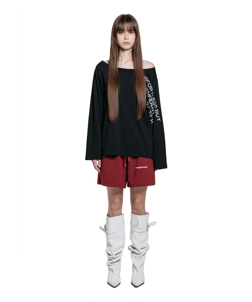 Lotaib Off-Shoulder Crack Logo Long-Sleeve - Black