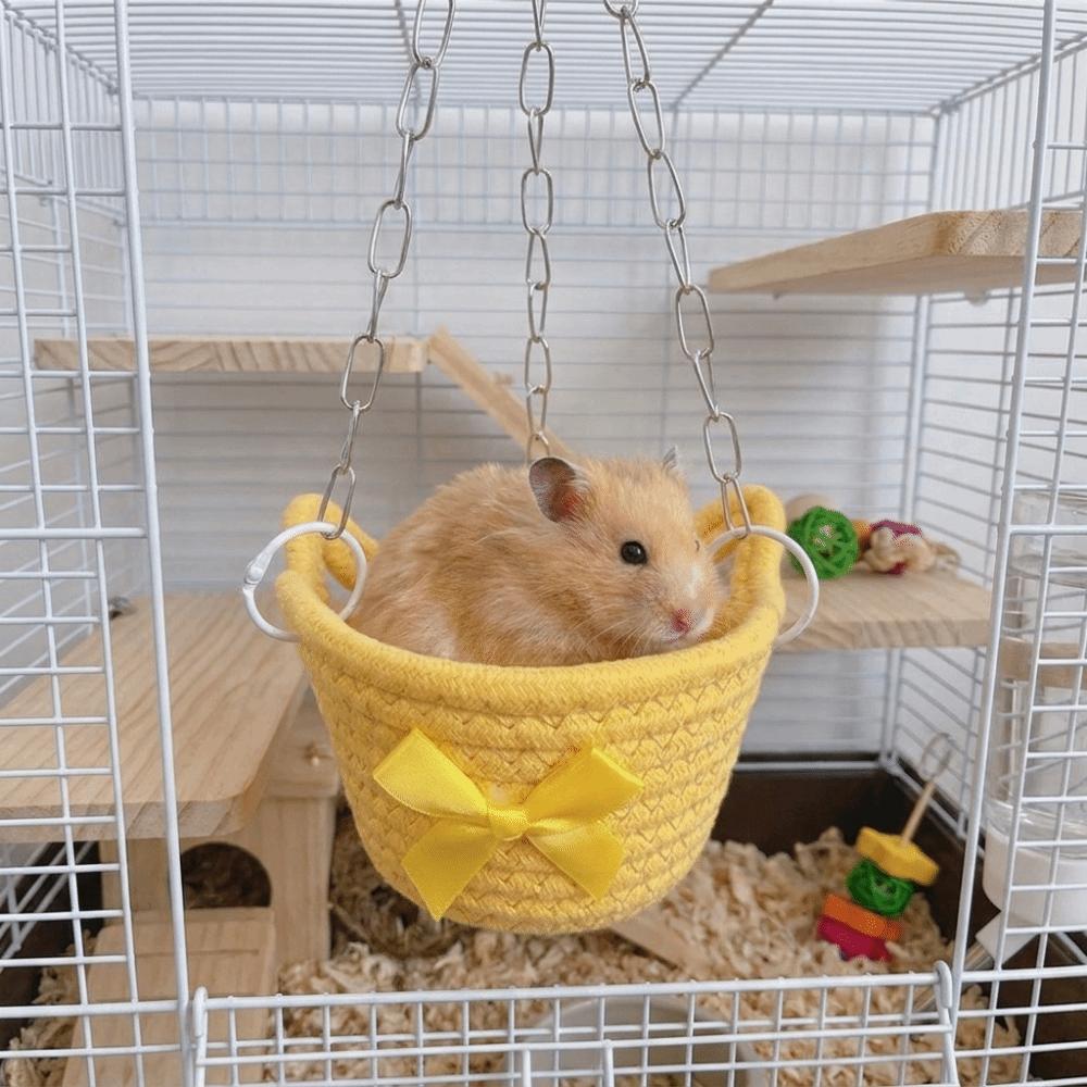 Hanging Cage House Breathable Hamster Hammock Bow Gnawing Proof Hanging Basket Bed Hand Knitting Guinea Pig Hideout All Seasons