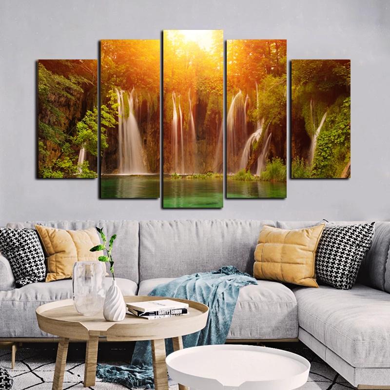 5 Panels/Set Waterfall Posters Canvas Painting Landscape Lake Pictures Canvas Prints Wall Art For Living Room Modern Home Decor