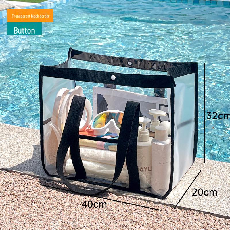 

Прозрачная водонепроницаемая пляжная сумка: Большая вместимость, портативное хранилище для купальников и туалетных принадлежностей Button type чёрный