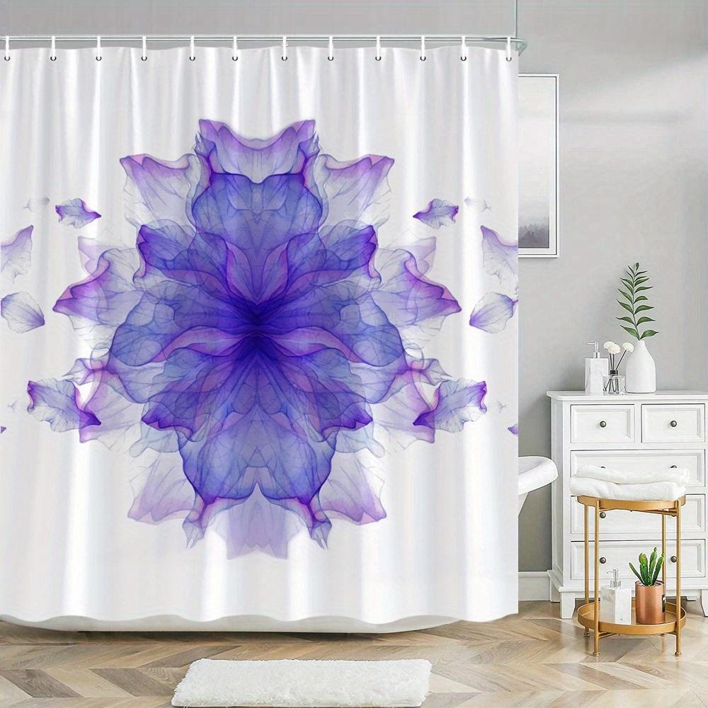 

Abstract Floral Shower Curtain - Blue-Purple Op-Art Style, Polyester,12 Hooks, Machine Washable, All-Season, Pastoral Theme W60H190(CM)-1 Pcs