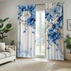 2 Pieces Blue And White Floral Print Door Curta - Machine Washable Polyester For Bedroom, Living Room, Kitchen, Office
