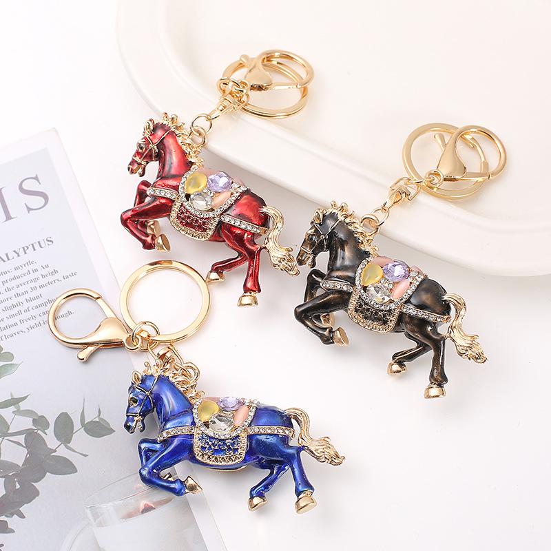 Rhinestone Horse Keychain Stylish Animal Pendant Decorative Key Ring For Women Bag Charm Hanging Lucky Gift