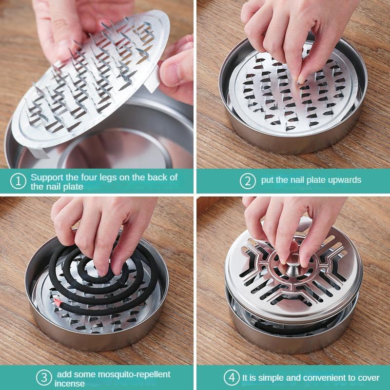 Stainless Steel Nail Toothed Mosquito Coil with Cover Mosquito Coil Ash Tray Creative and Portable Decoration Mosquito Coil Tray