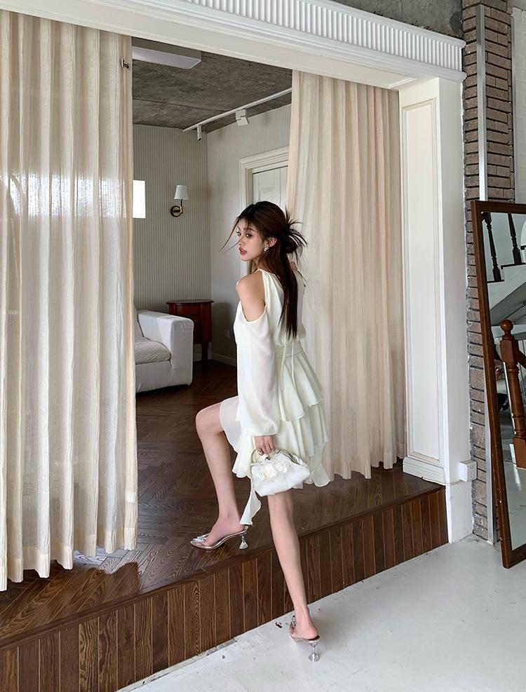 2026 Spring/Summer Halter Neck Backless Off-Shoulder Fairy Dress for Women