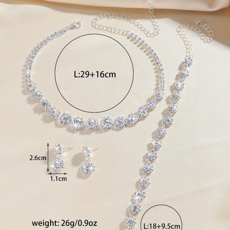 Elegant Rhinestone Bridal Jewelry Set: Necklace, Earrings, and Bracelet for Weddings and Banquets