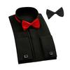 Bridegroom Shirt Top with Bow Ties Solid Color Long Sleeve Lapel Button-up