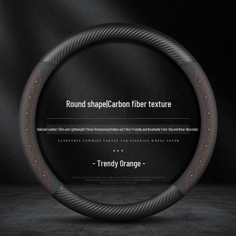 Universal Nappa Leather Steering Wheel Cover - Ultra-Thin, Anti-Slip, Breathable, Sweat-Absorbent for All Seasons