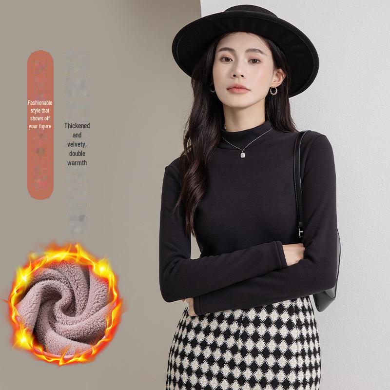 Women's Plush Thickened Half-High Collar Top - Stylish Autumn/Winter 2023 Innerwear