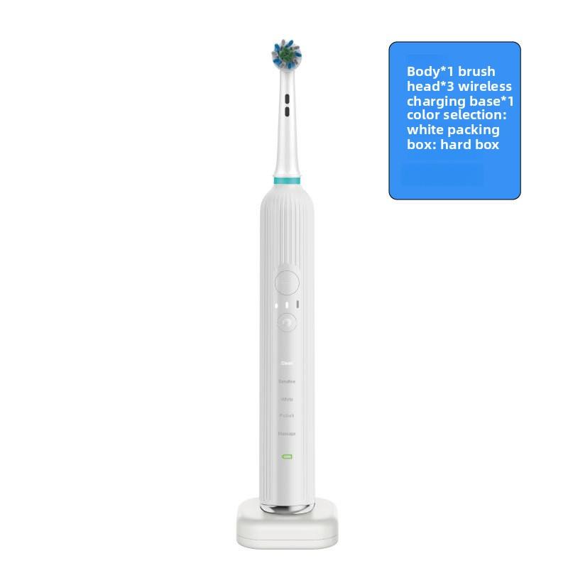 

Rotating electric toothbrush with sonic vibration, multi-mode cleaning, dental care, convenient wireless charging білий