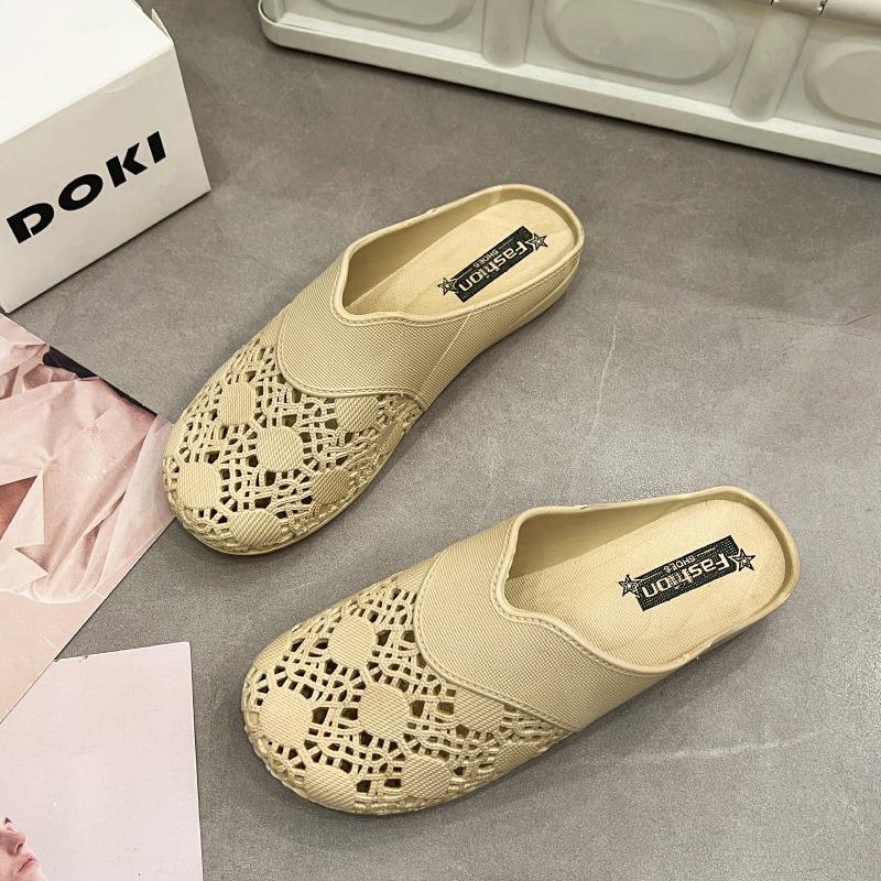 Тапочки для женщин на лето, сандалии на толстой подошве для ношения на открытом воздухе, пляжная обувь, легкие и мягкие подошвы, тапочки с закрытым носком 36-37 бежевый