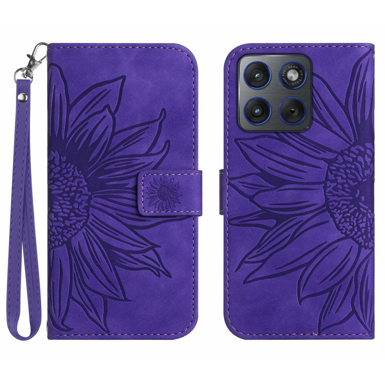 

For Motorola Edge 70 5G Case Sunflower Imprint Leather Wallet Phone Cover with Wrist Strap