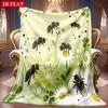 1pc 2D Bee And Daisy Theme Pattern Flannel Blanket, Soft HD Digital Print, Cooling Blanket All-Season Use! Soft And Breathable 100% Polyester Fiber, I