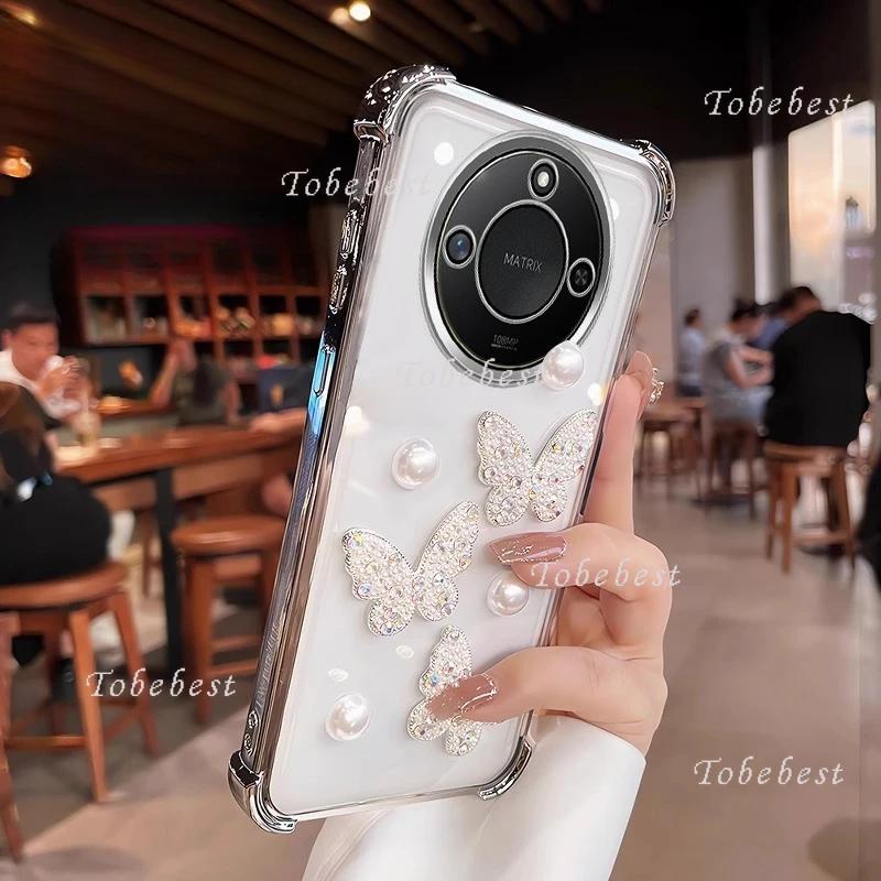 3D Pearl Butterfly Shockproof Plating Silicone Case for Huawei Honor X70i X60 X60i X50 X50i X40 X40i X30i Pro X9A X9B X8B X8C