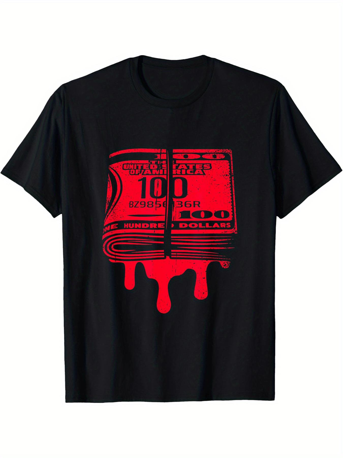 Black Cotton T-shirt with Red Money Design -  100 Dollars  Print S