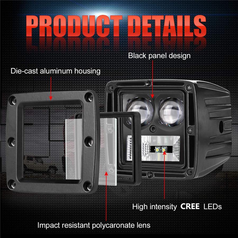 2Pcs 128W 12800LM CREE LED Pods 3 Inch Off Road Lights LED Driving Lights