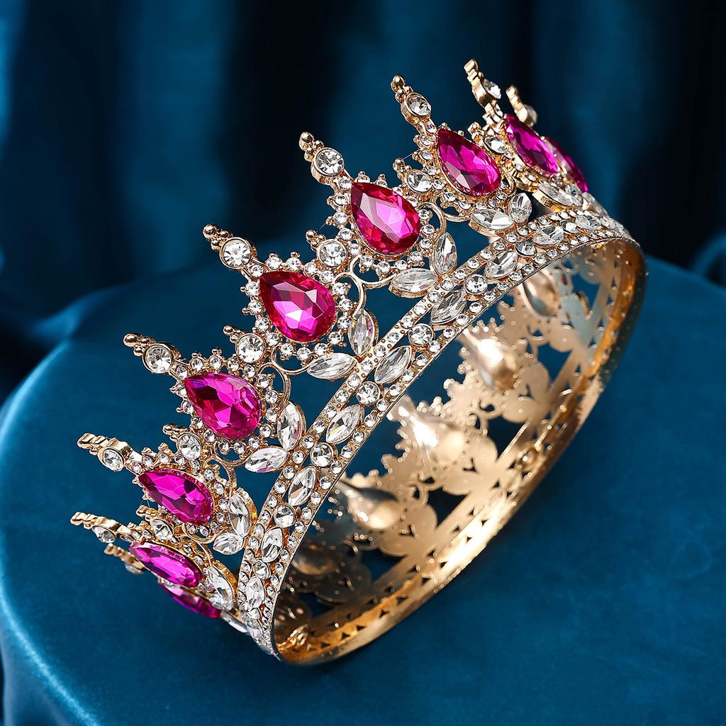 Diademi da sposa rotondi di lusso in stile barocco, con strass e cristalli, perfetti per regine e regine.