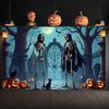 Skeleton Banner Pumpkin Decoration Gothic Decor Spooky Decoration Illustrated Art Graveyard Backdrop For Indoor Decoration