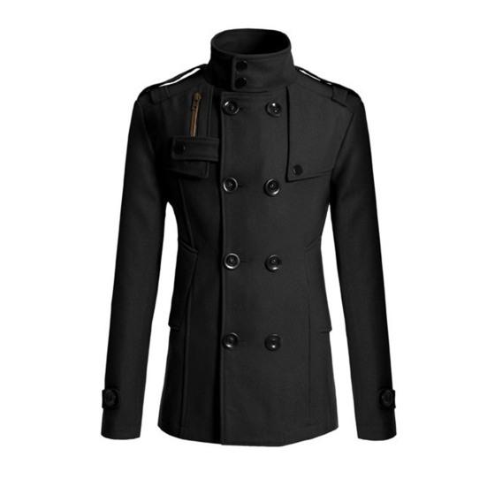 Men Coat Solid Color Double-breasted Formal Business Winter Jacket for Daily Wear