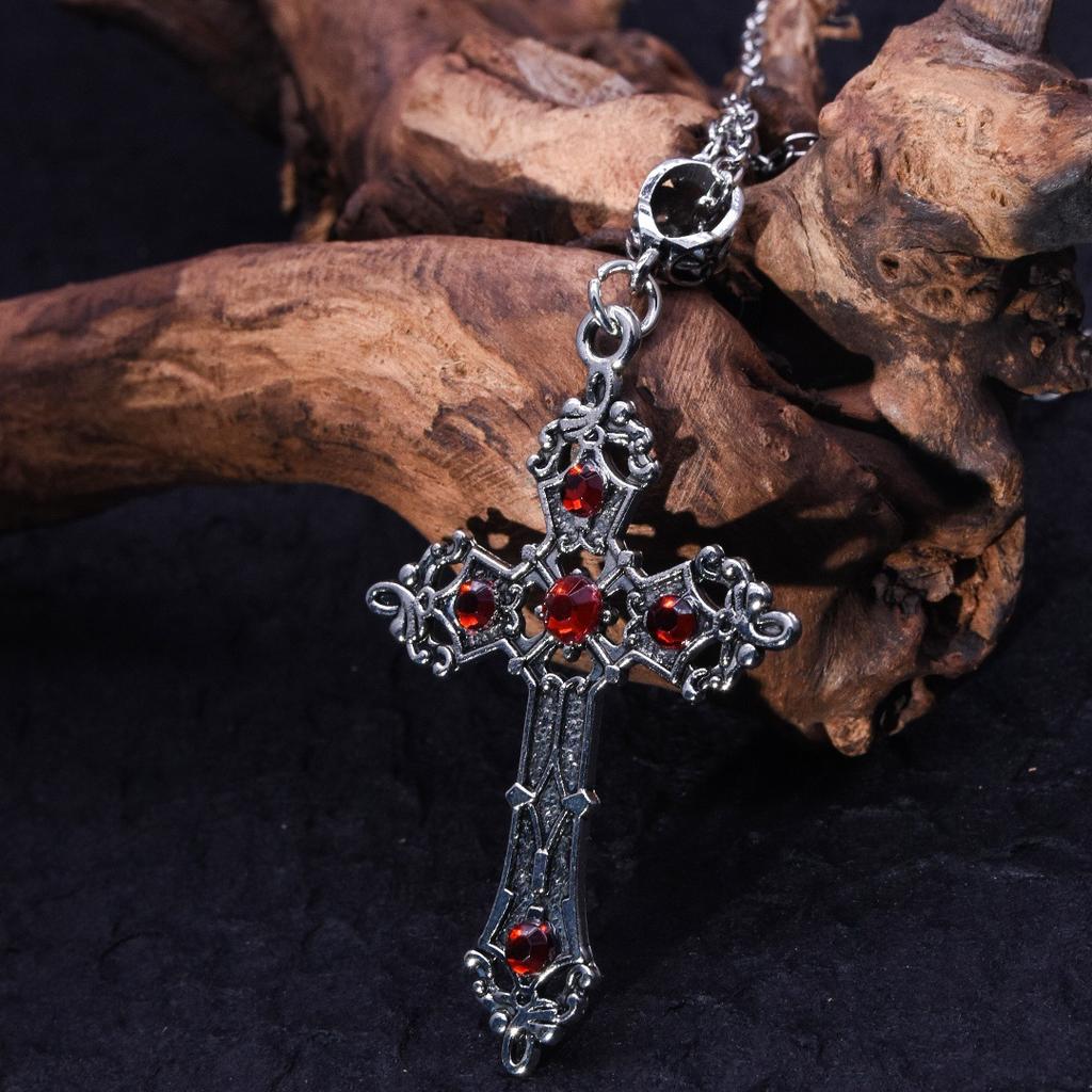 1011 New Vintage Gothic Punk Style Inlaid Jewel Cross Pendant Necklace Long Earring Clip