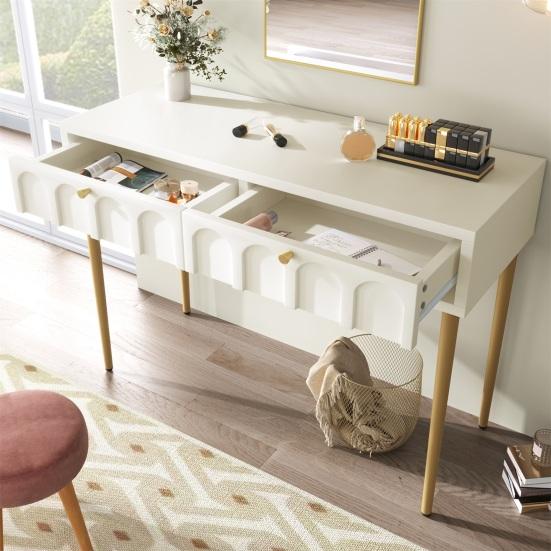 Metal Legs Dressing Table with Drawers Large Capacity Ergonomic Handle Easy To Assemble Home Makeup Vanity Table Bedroom Furniture