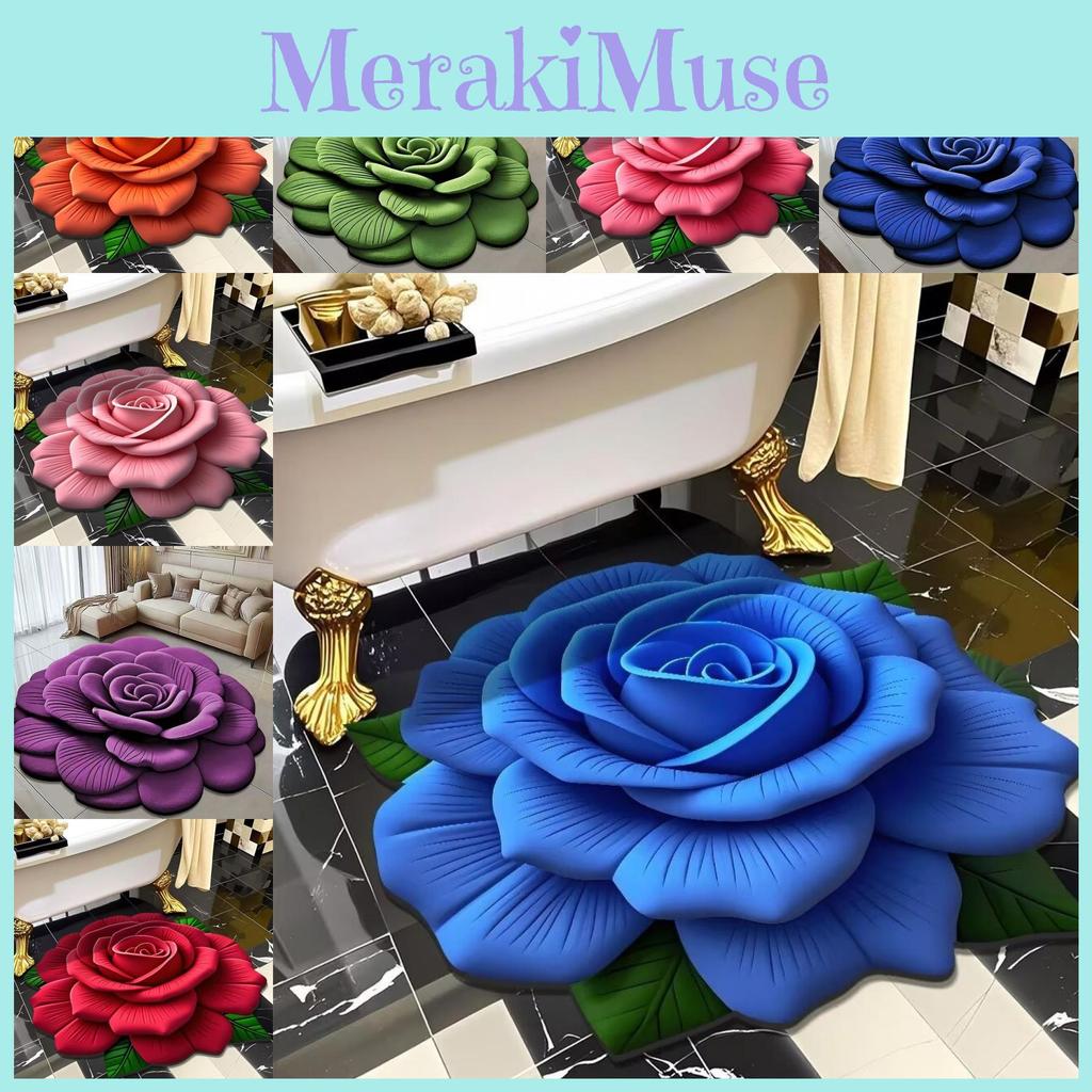 Flowers Rose Print Floor Mat Bathroom Water Absorbing Foot Mat Home Slip Anti