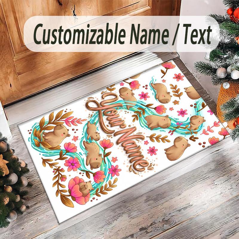 Floral Theme Crystal Velvet Rug Personalized Custom Name Text Soft Floor Mat Home Decor