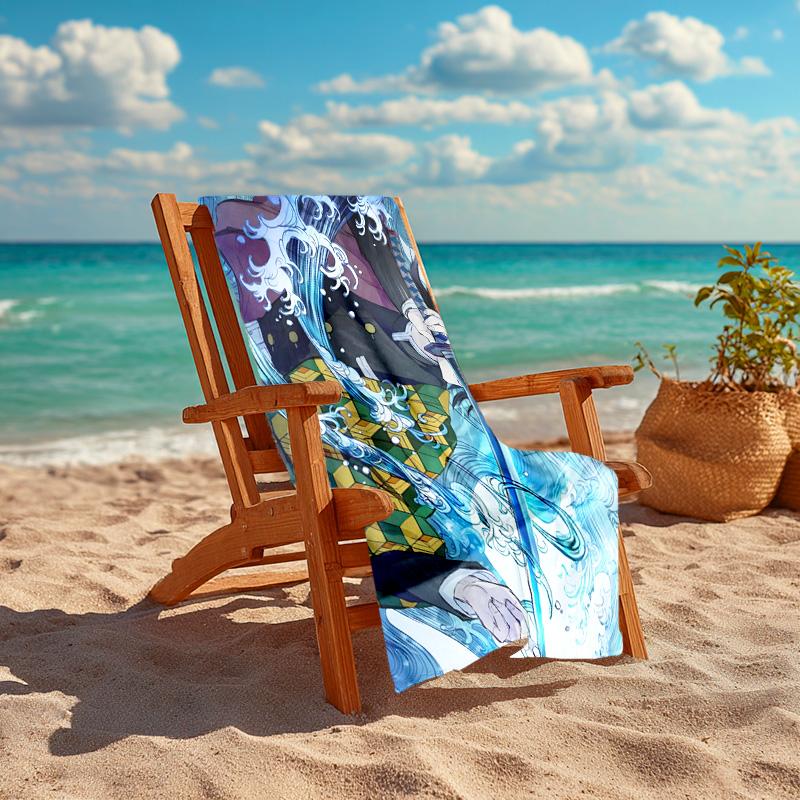 1pc Tomioka Giyuu Beach Towel, Comfortable and Thick, and Swimming/Bath/Picnic/Camping Towel, Suitable for Seaside Beaches