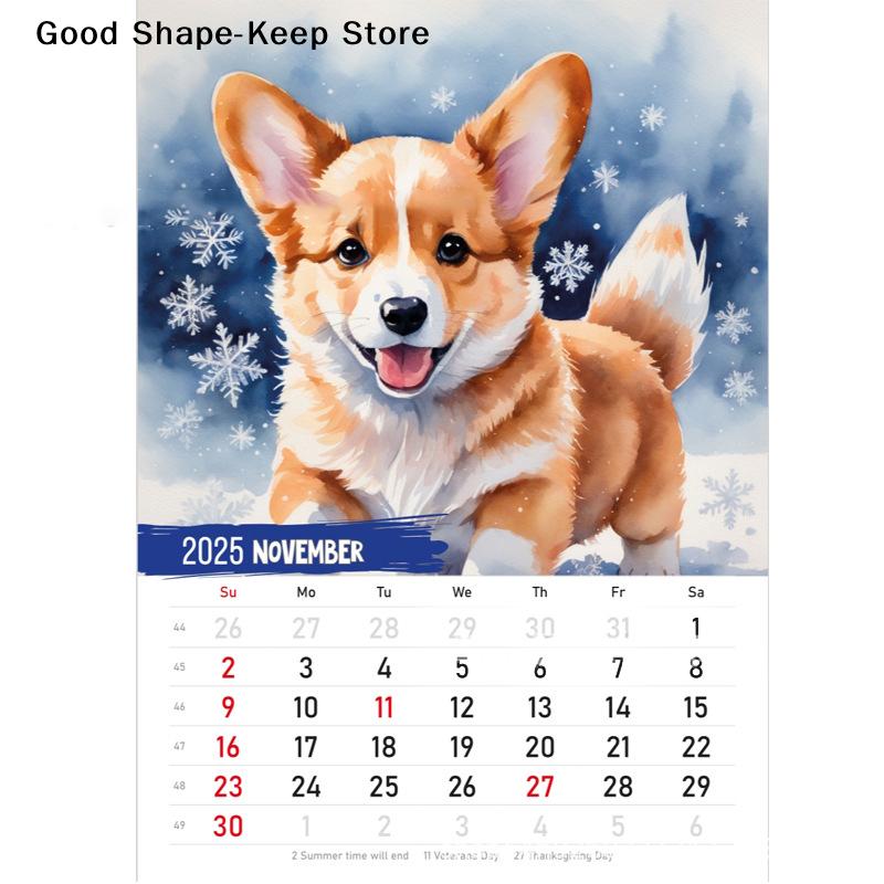 2026 Monthly Hangable Wall Calendar Cartoon Dog Wall Calendar Corgi Dog Design Monthly 12 Month Family Organizer Calendar